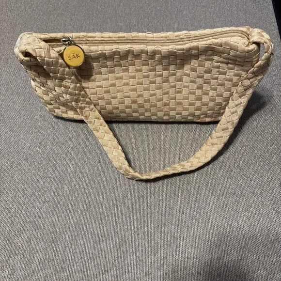 The Sak Women's Woven Taupe ribbon Purse Single Strap Zip Closure Lightweight - Picture 2 of 11
